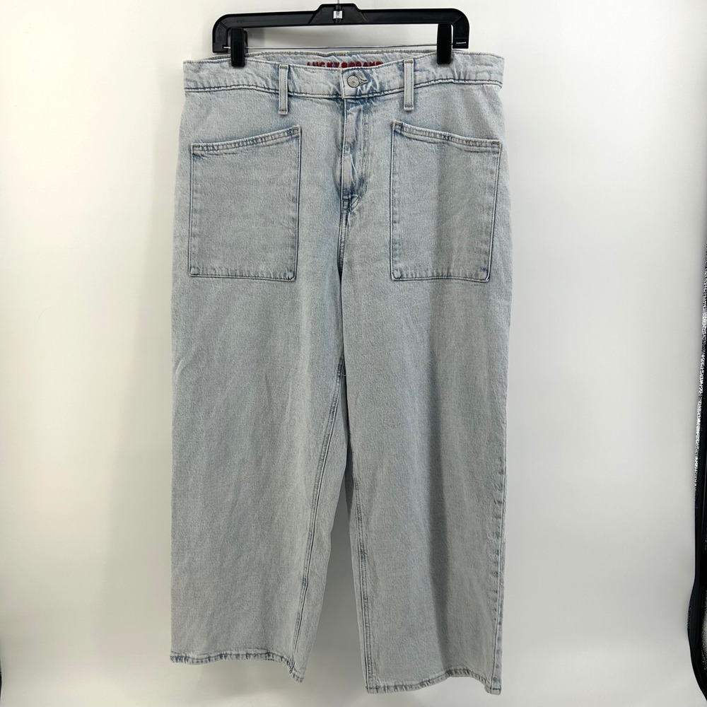 Lucky Brand High Rise Wide Leg Crop Jeans Light Wash Size 14 32 Patch Pockets